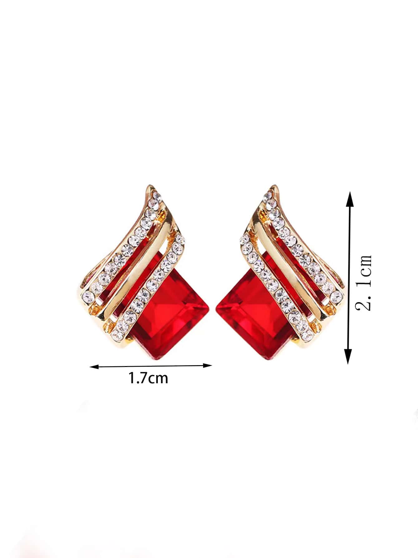 Hoa tai Stud Rhinestone Decor - Đỏ - Xem 3