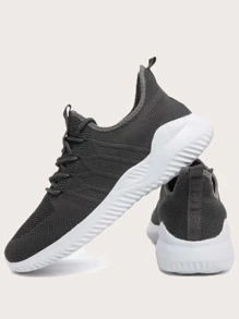 Giày thể thao nam màu trơn Ren lên - Xám - Xem 2