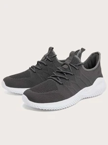 Giày thể thao nam màu trơn Ren lên - Xám - Xem 3