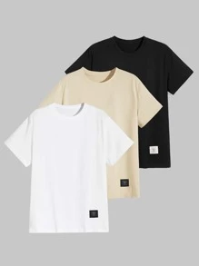 ROMWE MEN Prep Men 3pcs Letter Patched Tee, School - Multicolor - View 1