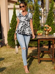 EMERY ROSE Áo sơ mi nữ Hoa Boho - Đen và trắng - Xem 5