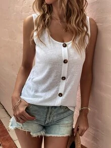 Camiseta de tirantes con botones falsos - Blanco - Ver 3