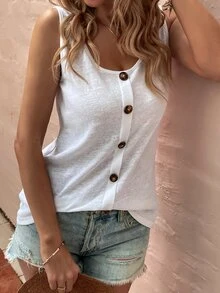 Camiseta de tirantes con botones falsos - Blanco - Ver 4