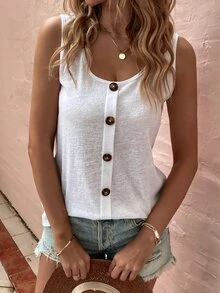 Camiseta de tirantes con botones falsos - Blanco - Ver 6