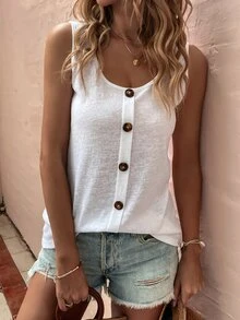Camiseta de tirantes con botones falsos - Blanco - Ver 7