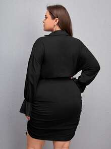 SHEIN Unity Đầm Plus Size Dây kéo màu trơn Giải trí - màu đen - Xem 2