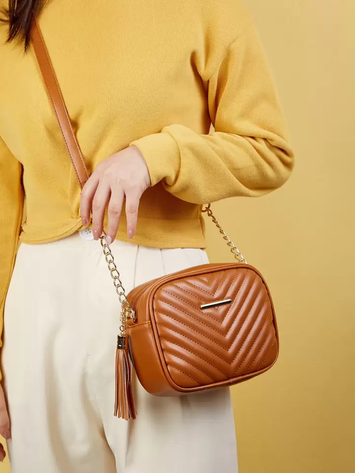 防水、軽量、ビジネスカジュアルタッセル装飾シェブロンスクエアバッグ 