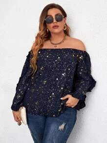 Áo sơ mi Plus Size Xù Thiên hà Giải trí - Màu xanh hải quân - Xem 4