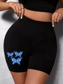 SHEIN Unity Butterfly Print Cycling Shorts - Black - View 1