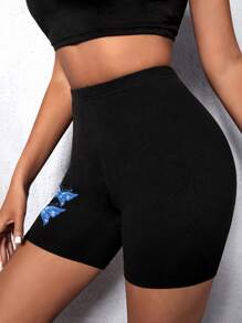 SHEIN Unity Butterfly Print Cycling Shorts - Black - View 3