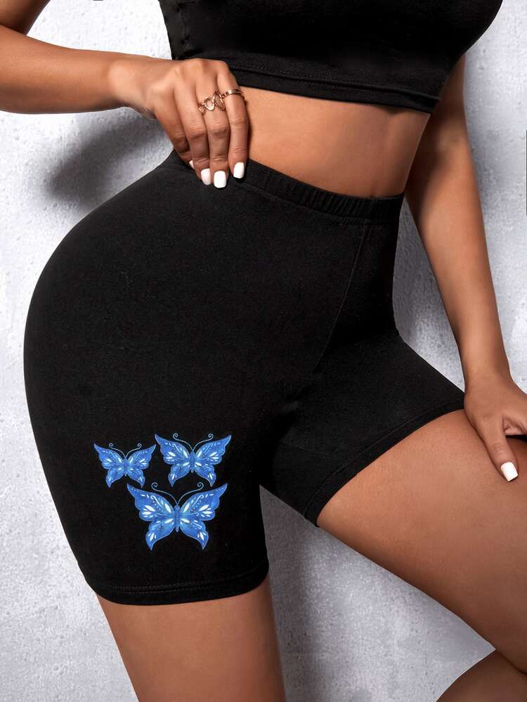 SHEIN Unity Shorts biker con estampado de mariposa - Negro - Añade 4
