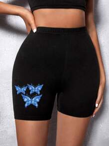 SHEIN Unity Butterfly Print Cycling Shorts - Black - View 6