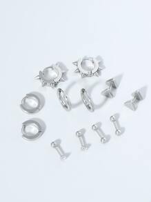 Fashionable and Popular 6pairs Men Stainless Steel Earrings for Jewelry Gift and for a Stylish Look - Silver - View 1