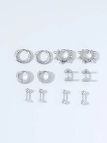 Fashionable and Popular 6pairs Men Stainless Steel Earrings for Jewelry Gift and for a Stylish Look - Silver - View 2