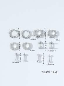 Fashionable and Popular 6pairs Men Stainless Steel Earrings for Jewelry Gift and for a Stylish Look - Silver - View 3
