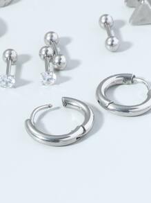 Fashionable and Popular 6pairs Men Stainless Steel Earrings for Jewelry Gift and for a Stylish Look - Silver - View 4