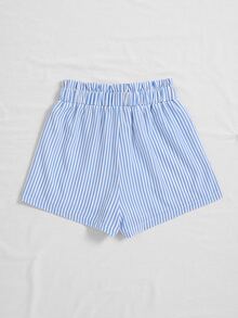 豎條紋紙袋型腰附腰帶短褲 - 藍白色 - 查看 2