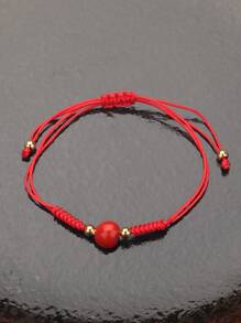 2pcs Bead Decor Braided Bracelet - Red - View 4