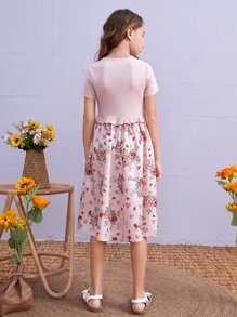 SHEIN Girls Floral Print Ruffle Trim Dress - Baby Pink - View 4