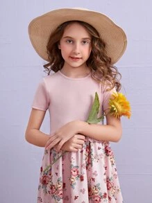 SHEIN Girls Floral Print Ruffle Trim Dress - Baby Pink - View 6