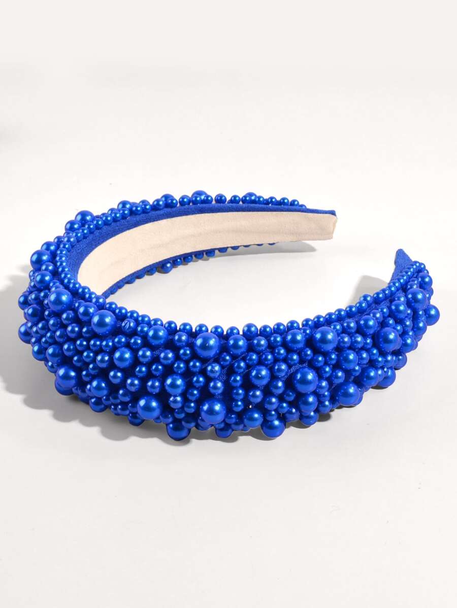 1 Băng đô đính cườm ngọc trai giả thời trang đầy màu sắc dành cho nữ Thích hợp để đeo hàng ngày - Màu xanh hải quân - Xem 1