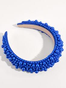 1 Băng đô đính cườm ngọc trai giả thời trang đầy màu sắc dành cho nữ Thích hợp để đeo hàng ngày - Màu xanh hải quân - Xem 2