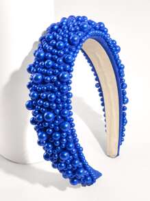 1 Băng đô đính cườm ngọc trai giả thời trang đầy màu sắc dành cho nữ Thích hợp để đeo hàng ngày - Màu xanh hải quân - Xem 3