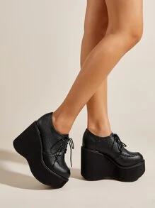 Giày nêm & Phẳng của Nữ màu trơn Ren lên Đúng mốt - màu đen - Xem 1