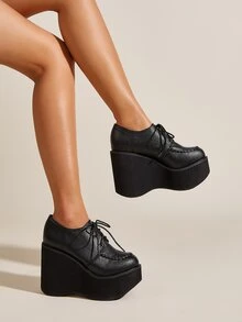 Giày nêm & Phẳng của Nữ màu trơn Ren lên Đúng mốt - màu đen - Xem 2