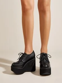 Giày nêm & Phẳng của Nữ màu trơn Ren lên Đúng mốt - màu đen - Xem 3