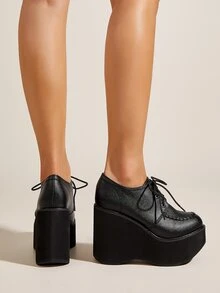 Giày nêm & Phẳng của Nữ màu trơn Ren lên Đúng mốt - màu đen - Xem 4