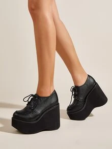 Giày nêm & Phẳng của Nữ màu trơn Ren lên Đúng mốt - màu đen - Xem 5