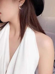 Rhinestone Moon & Star Decor Earrings - Silver - View 2