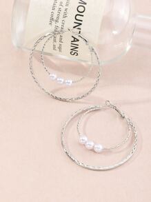 假珍珠裝飾耳環 - 銀色 - 查看 3