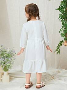 SHEIN Đầm bé gái Nghề thêu Thắt nút Viên lá sen Hình học Boho - trắng - Xem 2