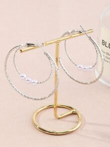 假珍珠裝飾耳環 - 銀色 - 查看 4