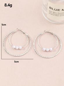 假珍珠裝飾耳環 - 銀色 - 查看 5