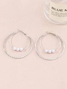 假珍珠裝飾耳環 - 銀色 - 查看 6