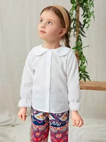 SHEIN Young Girl Peter Pan Collar Lace Trim Blouse - White - View 1