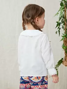 SHEIN Young Girl Peter Pan Collar Lace Trim Blouse - White - View 2