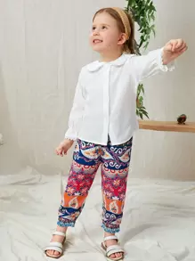 SHEIN Young Girl Peter Pan Collar Lace Trim Blouse - White - View 3