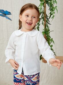 SHEIN Young Girl Peter Pan Collar Lace Trim Blouse - White - View 4