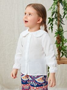 SHEIN Young Girl Peter Pan Collar Lace Trim Blouse - White - View 5