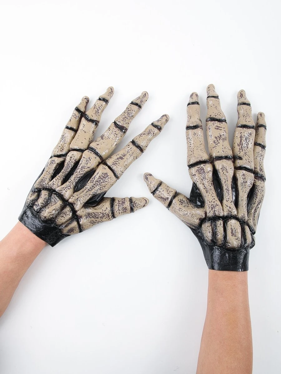 Skeleton Costume Gloves - Apricot - View 1