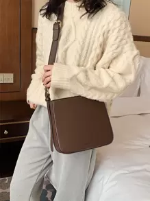 古韻十足,優雅輕盈的商務休閒復古設計字母圖案桶袋,適合十幾歲的女孩,女性大學生,新手與白領工作者,非常適合辦公室、學院、工作、商務、通勤、戶外、旅行、外出,方形包包非常適合辦公室、工作、商務、通勤 - 咖啡棕 - 查看 2