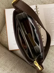 古韻十足,優雅輕盈的商務休閒復古設計字母圖案桶袋,適合十幾歲的女孩,女性大學生,新手與白領工作者,非常適合辦公室、學院、工作、商務、通勤、戶外、旅行、外出,方形包包非常適合辦公室、工作、商務、通勤 - 咖啡棕 - 查看 4