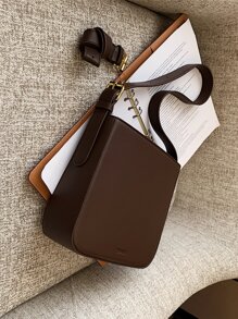 古韻十足,優雅輕盈的商務休閒復古設計字母圖案桶袋,適合十幾歲的女孩,女性大學生,新手與白領工作者,非常適合辦公室、學院、工作、商務、通勤、戶外、旅行、外出,方形包包非常適合辦公室、工作、商務、通勤 - 咖啡棕 - 查看 5