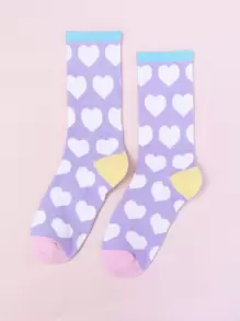 愛心圖案中筒襪 - 彩色 - 查看 1