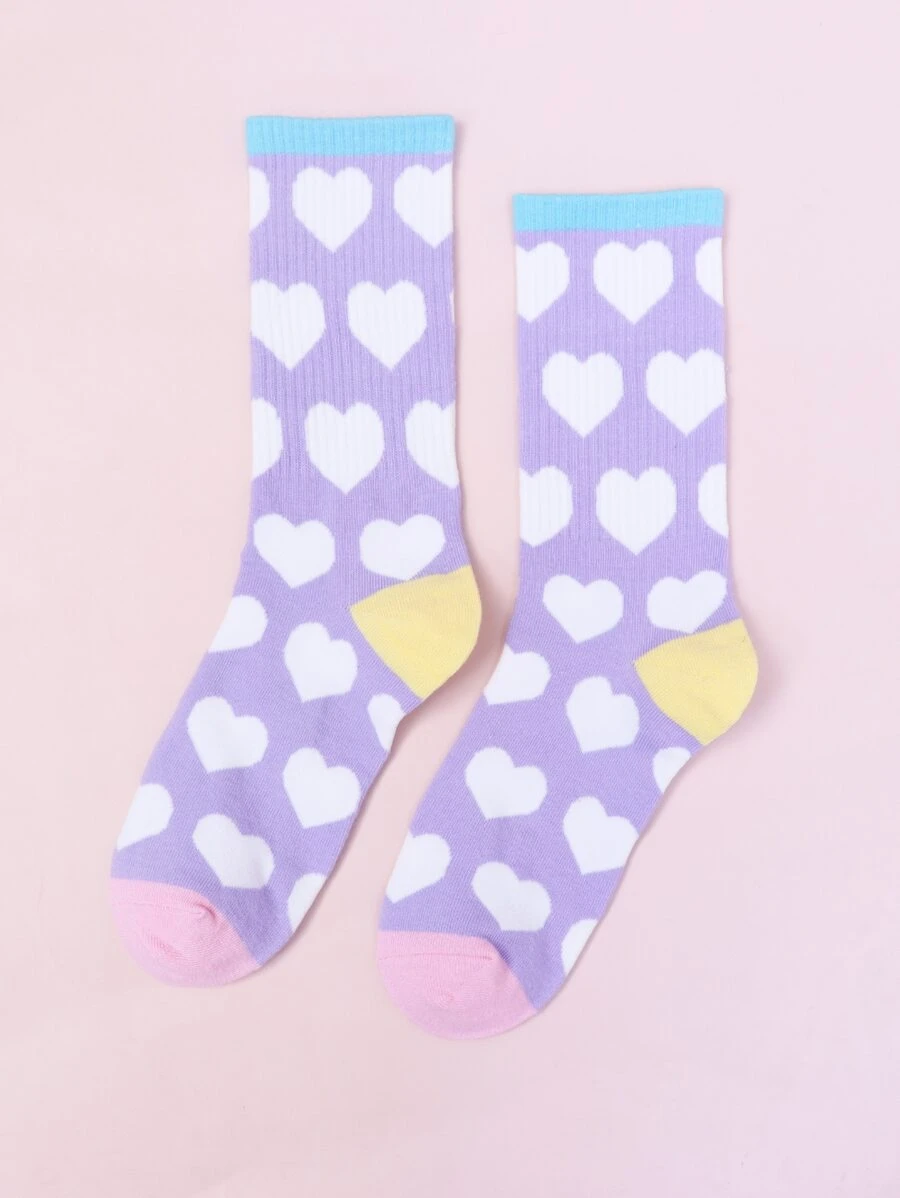 愛心圖案中筒襪 - 彩色 - 查看 1