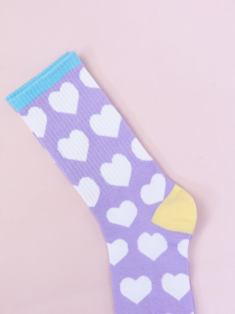Heart Print Crew Socks - Multicolor - View 2